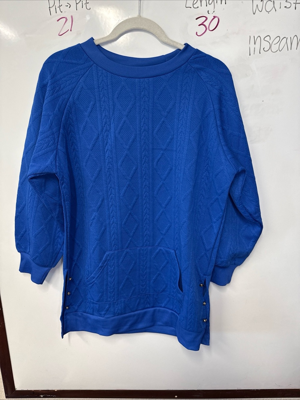 FME Women's Blue Knit Tunic Sweater stretch size s